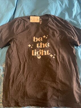 ambition Black Short Sleeve Tee with Cream "be the light" Graphic